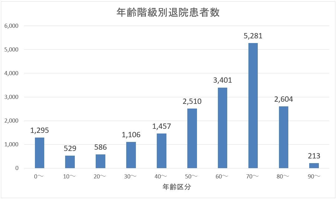 図:年齢階級別退院患者数の棒グラフ