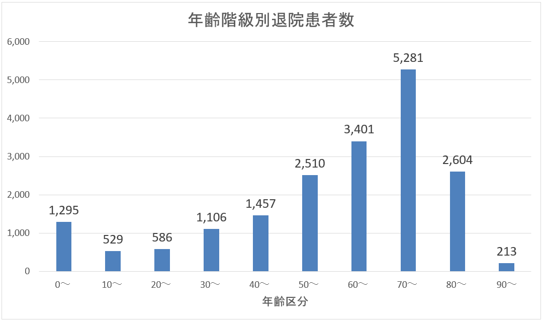 図：年齢階級別退院患者数の棒グラフ