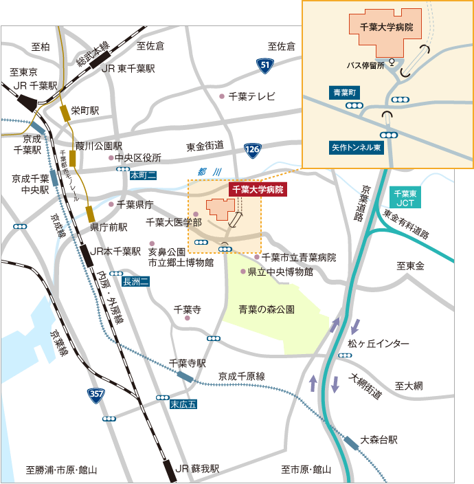 図:千葉大学病院周辺地図