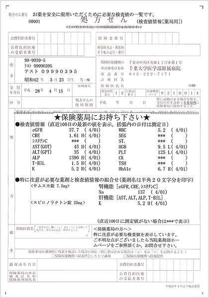 画像：処方せんの見本