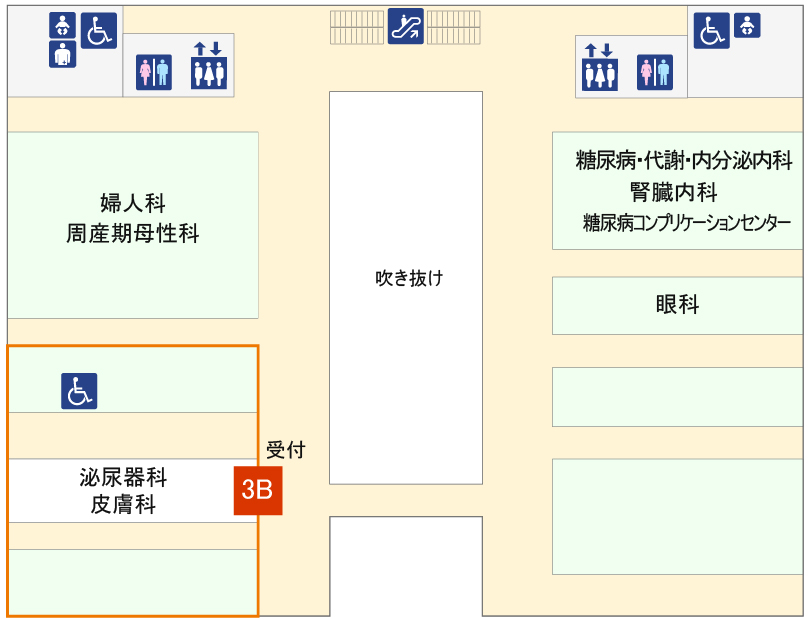 図：外来診療棟3階の泌尿器科外来受付