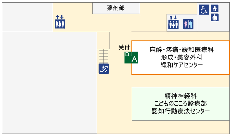 図：外来診療棟地下1階の形成・美容外科外来受付