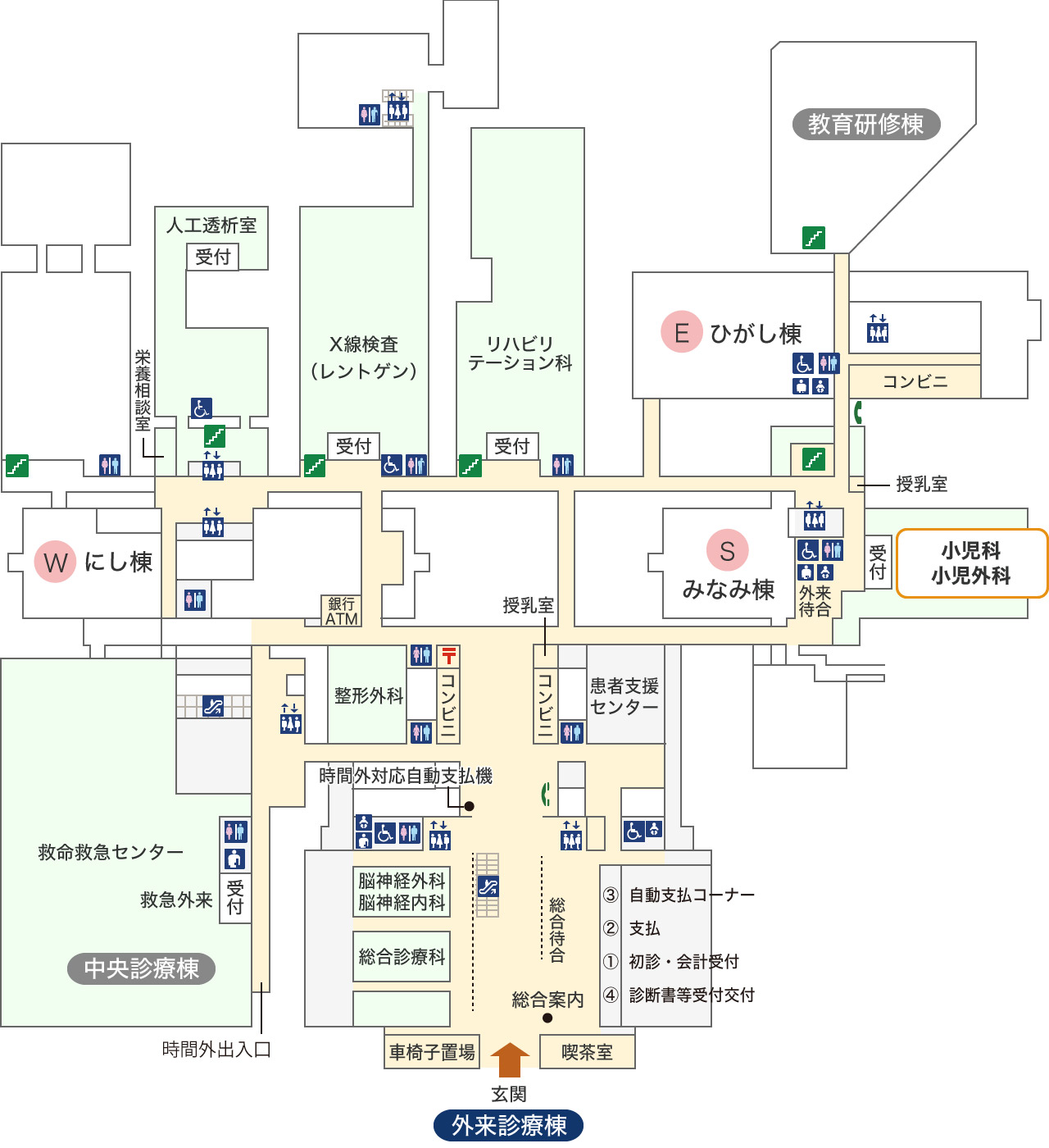 図：みなみ棟1階の小児外科外来受付